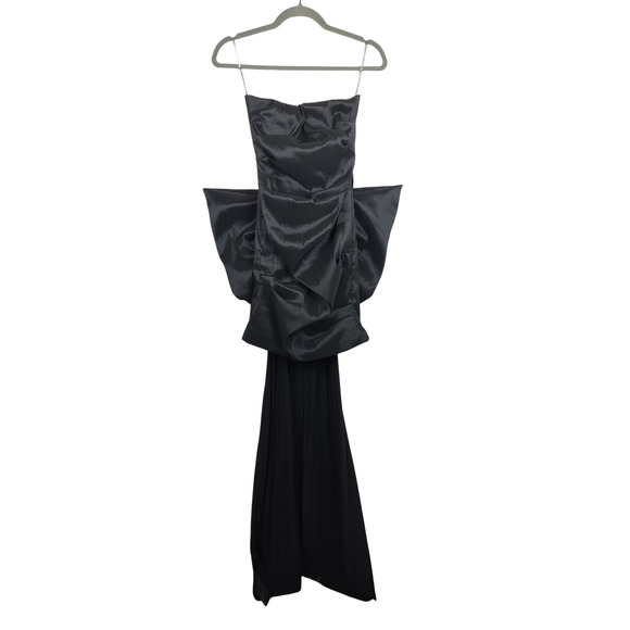 Nookie Adore 2-Way Dress Womens Medium Black Strapless Ruched Gown Big Bow NWT - Picture 4 of 14